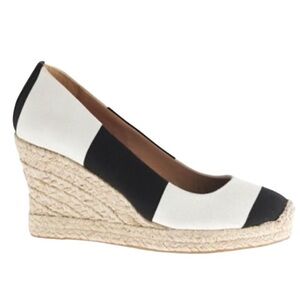 J. Crew New Seville Black White Stripe Canvas Wedge Espadrilles Women’s 9 NIB